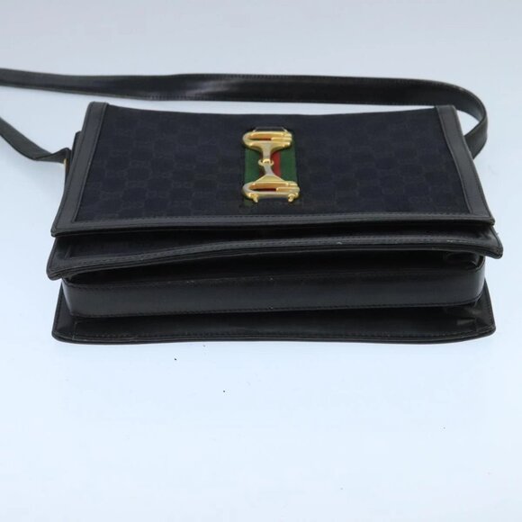 GUCCI GG Canvas Web Sherry Line Horsebit Shoulder Bag Black Red Green - Picture 5 of 16